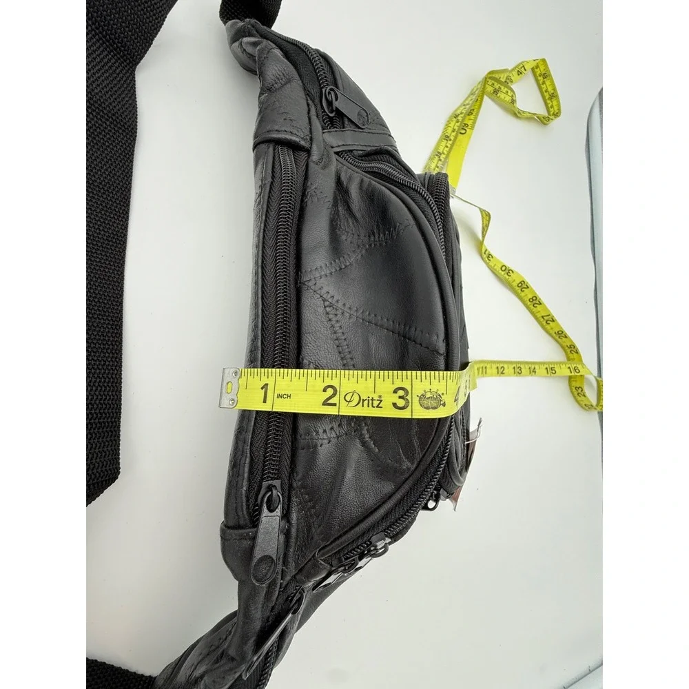 1990s Maxam Genuine Lambskin Leather Fanny Pack Black Multi Pocket Waist Bag NWT - Picture 12 of 14